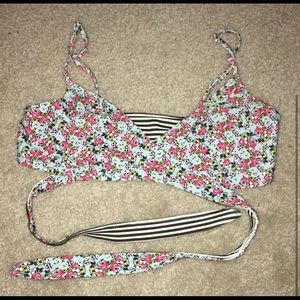 L*Space Floral/Striped Reversible Wrap Top